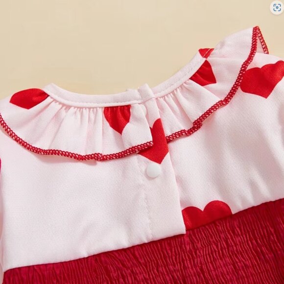 Valentine's Day Smocked 'Be Mine' Heart Print Baby Girls Bubble Romper - Picture 5 of 6